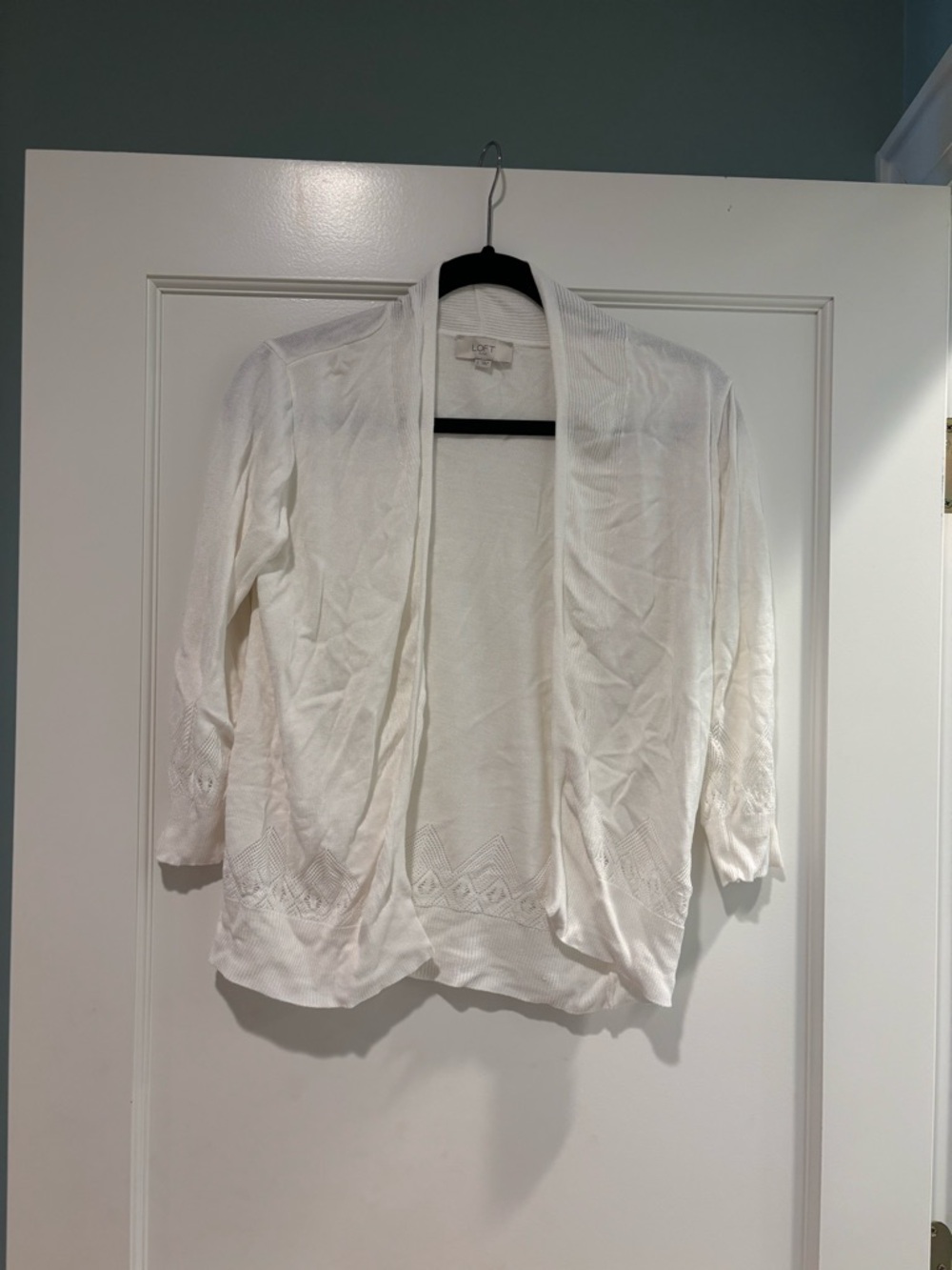 LOFT White Open Front 3/4 Sleeve Cardigan